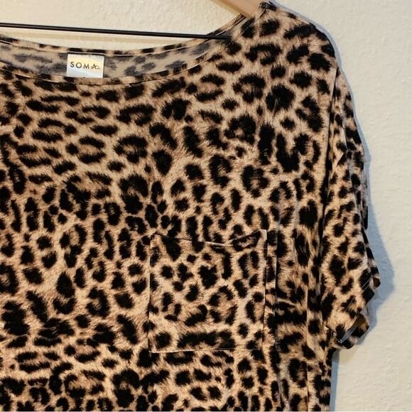 SOMA Animal Nightgown Women’s Small Brown Black Neutral Scoop Neck Pocket. - Picture 3 of 9